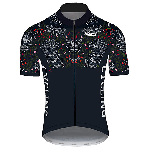 

21Grams Men's Short Sleeve Cycling Jersey Black / White Leaf Floral Botanical Bike Jersey Top Mountain Bike MTB Road Bike Cycling UV Resistant Breathable Quick Dry Sports Clothing Apparel / Stretchy