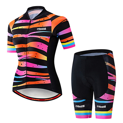 

21Grams Women's Short Sleeve Cycling Jersey with Shorts Spandex Black / Orange Stripes Gradient Bike Quick Dry Breathable Sports Stripes Mountain Bike MTB Road Bike Cycling Clothing Apparel