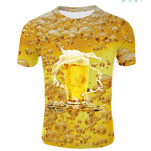 

Men's 3D Beer Print T-shirt Basic Daily Going out Round Neck Yellow / Short Sleeve
