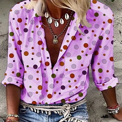 

Women's Polka Dot Print Shirt Daily Shirt Collar White / Purple / Blushing Pink / Light Blue