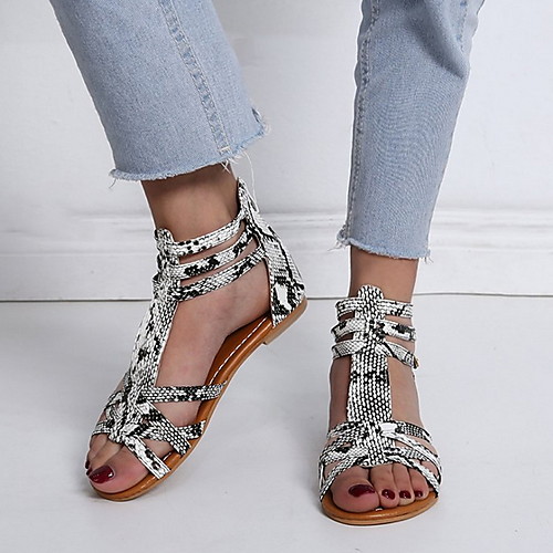 

Women's Sandals Flat Sandal Summer Flat Heel Open Toe Roman Shoes Daily PU White / Black / Purple