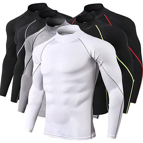 

JACK CORDEE Men's Long Sleeve High Neck Compression Shirt Running Shirt Running Base Layer Stripe-Trim Reflective Strip Top Athletic Winter Moisture Wicking Breathable Soft Running Active Training