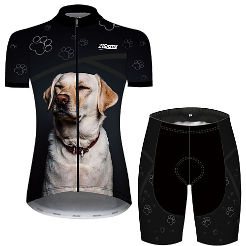 

21Grams Women's Short Sleeve Cycling Jersey with Shorts Black / White Dog Animal Bike Clothing Suit Breathable Quick Dry Ultraviolet Resistant Sweat-wicking Sports Dog Mountain Bike MTB Road Bike
