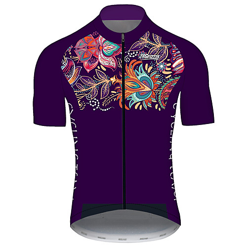 

21Grams Men's Short Sleeve Cycling Jersey Purple Floral Botanical Bike Jersey Top Mountain Bike MTB Road Bike Cycling UV Resistant Breathable Quick Dry Sports Clothing Apparel / Stretchy