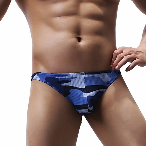 

Men's Sporty Blue Black Gray Cheeky Bottoms Swimwear Swimsuit - Camo / Camouflage Lace up S M L Blue