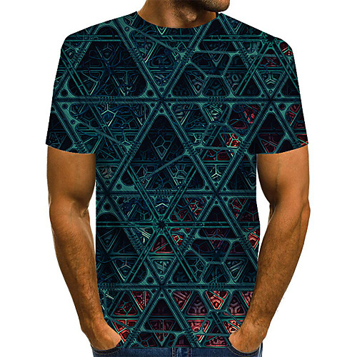 

Men's Plus Size Geometric Print T-shirt Basic Street chic Daily Going out Round Neck Blue / Short Sleeve