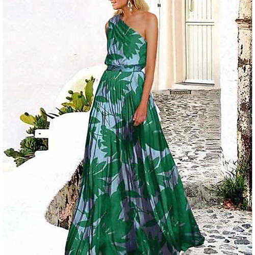 

Women's Swing Dress Maxi long Dress Green Rose Red Sleeveless Print Trees / Leaves Cold Shoulder Spring & Summer One Shoulder Hot Holiday 2022 S M L XL XXL