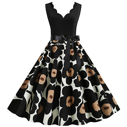 

Women's Sheath Dress - Sleeveless Floral Print Print V Neck Vintage Style Street chic Daily Going out Black S M L XL XXL