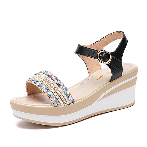 

Women's Sandals Wedge Sandals 2020 Spring & Fall / Spring & Summer Wedge Heel Open Toe Casual Minimalism Daily Outdoor PU Black / Beige