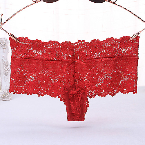 

Women's Lace / Basic G-strings & Thongs Panties - Normal Mid Waist Wine Purple Red One-Size