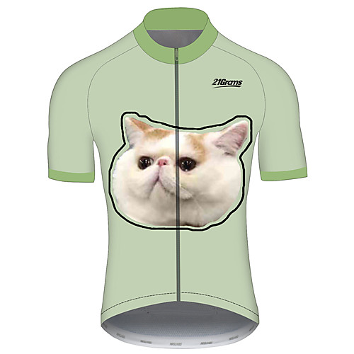 

21Grams Men's Short Sleeve Cycling Jersey Spandex Green Cat Funny Animal Bike Jersey Top Mountain Bike MTB Road Bike Cycling UV Resistant Quick Dry Breathable Sports Clothing Apparel / Stretchy