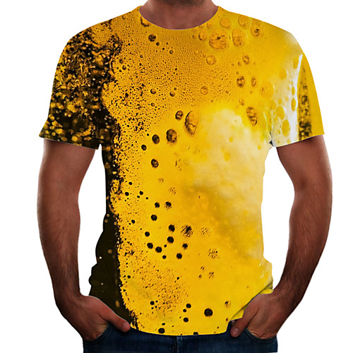 

Men's Plus Size Color Block 3D T-shirt Basic Going out Weekend Round Neck Yellow / Short Sleeve