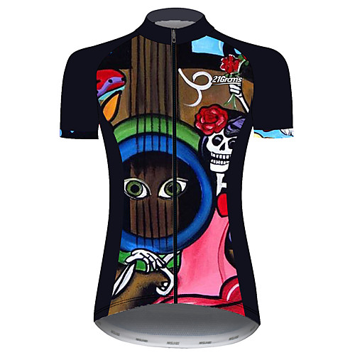 

21Grams Women's Short Sleeve Cycling Jersey Black / Red Skull Rose Bike Jersey Top Mountain Bike MTB Road Bike Cycling UV Resistant Breathable Quick Dry Sports Clothing Apparel / Stretchy