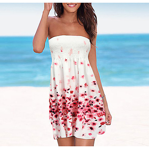 

Women's Sheath Dress - Sleeveless Floral Print Backless Print Strapless Sexy Street chic Daily Going out Black Blue Purple Red Blushing Pink Rainbow S M L XL