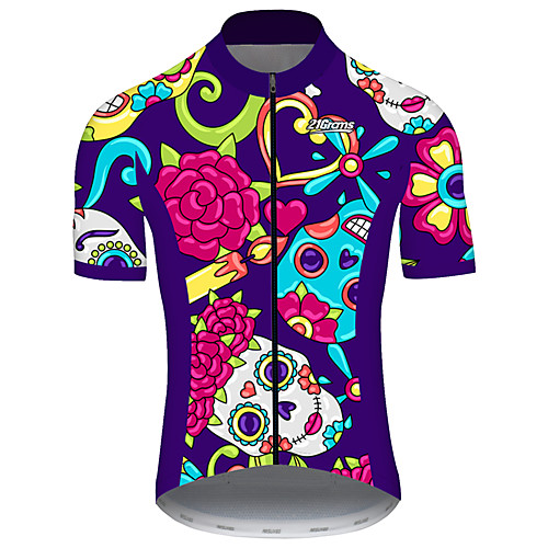 

21Grams Men's Short Sleeve Cycling Jersey Spandex Polyester Violet Heart Skull Floral Botanical Bike Jersey Top Mountain Bike MTB Road Bike Cycling UV Resistant Breathable Quick Dry Sports Clothing