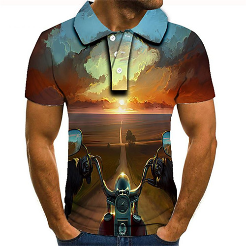

Men's Plus Size 3D Graphic Polo Street chic Exaggerated Daily Going out Shirt Collar Rainbow / Short Sleeve