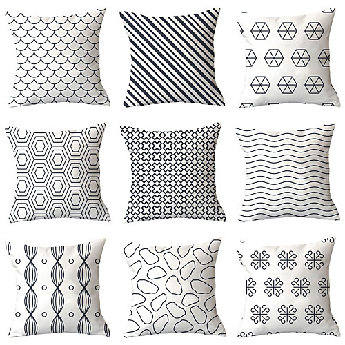 

Set of 9 Polyester Pillow Cover, Geometric Geometic Simple Classic Square Traditional Classic Throw Pillow