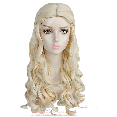 

Game of Thrones Dragon Mother Daenerys Targaryen Cosplay Wigs Women's Asymmetrical 20 inch Heat Resistant Fiber Curly Blonde Adults' Anime Wig