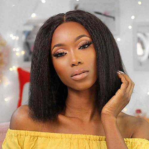 

Human Hair 13x6 Closure Wig Bob style Brazilian Hair kinky Straight Natural Wig 150% Density Smooth Women Best Quality Hot Sale Comfortable Women's Short Human Hair Lace Wig / Natural Hairline