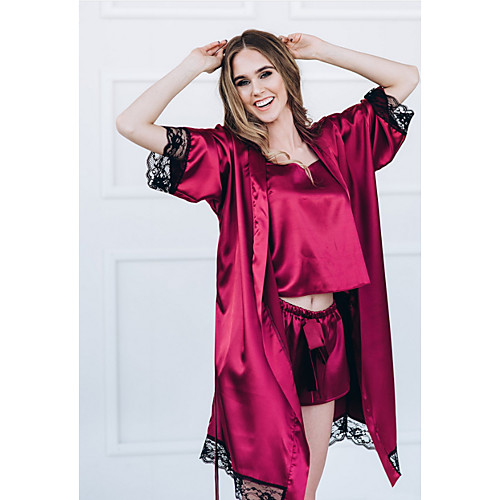 

Women's Lace Chemises & Gowns Nightwear Color Block Wine Black S M L