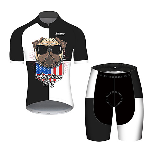 

21Grams Men's Short Sleeve Cycling Jersey with Shorts BlackWhite Dog American / USA National Flag Bike UV Resistant Quick Dry Breathable Sports Dog Mountain Bike MTB Road Bike Cycling Clothing
