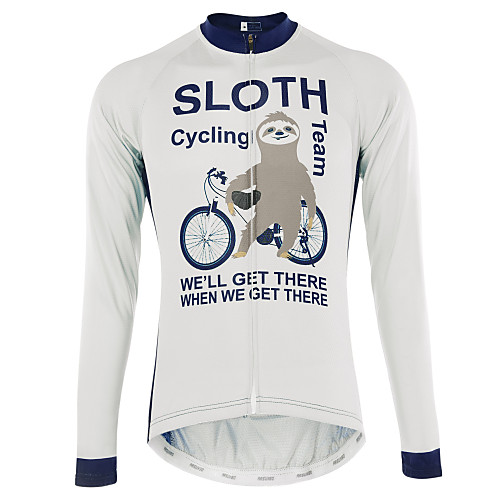 

21Grams Animal Sloth Men's Long Sleeve Cycling Jersey - Black / White Bike Jersey Top UV Resistant Breathable Quick Dry Sports Winter Fleece 100% Polyester Mountain Bike MTB Road Bike Cycling