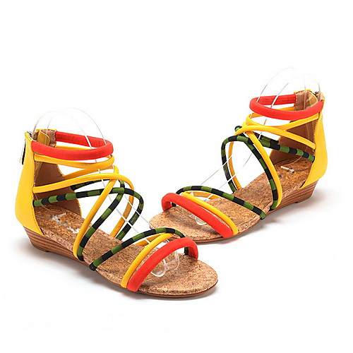 

Women's Sandals Flat Sandals Leather Sandals Spring & Summer Flat Heel Round Toe Boho Daily Beach PU Orange