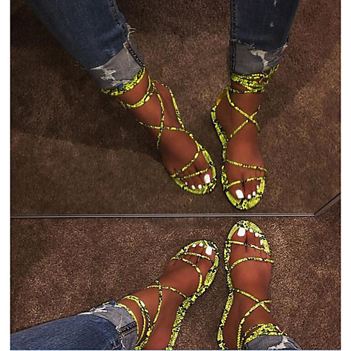 

Women's Sandals Flat Sandal 2020 Heel Sandals Spring & Fall / Spring & Summer Flat Heel Open Toe Casual Minimalism Wedding Daily PU Yellow / Fuchsia / Blue