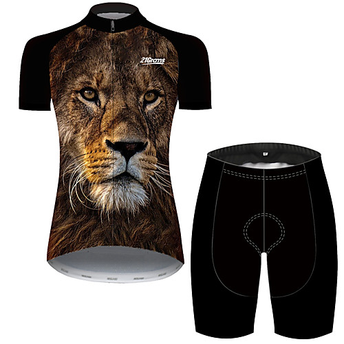 

21Grams Women's Short Sleeve Cycling Jersey with Shorts Spandex Black / Yellow Lion Animal Bike Breathable Quick Dry Sports Lion Mountain Bike MTB Road Bike Cycling Clothing Apparel / Micro-elastic