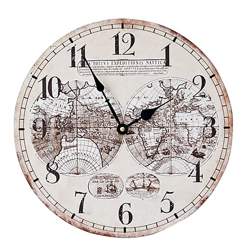 

1pcs Nostalgic World Map MDF Wall Clock Frameless Decorative Clock 3535cm
