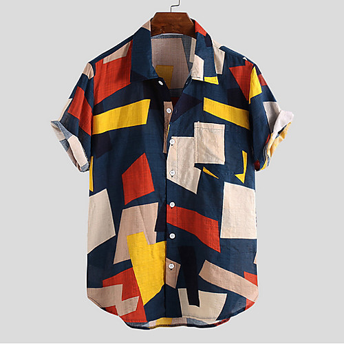 

Men's Geometric Shirt Sports White / Blue / Blushing Pink / Green / Short Sleeve