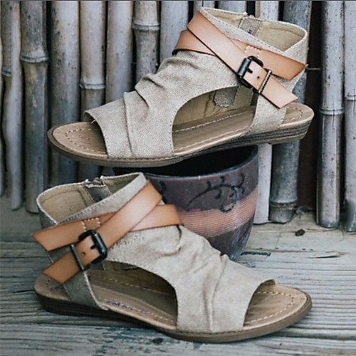 

Women's Sandals Flat Sandal Summer Flat Heel Open Toe Daily PU Khaki / Brown / Beige