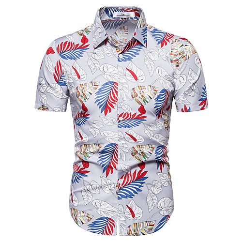 

Men's Geometric Tropical Leaf Print Shirt Hawaiian Daily Yellow / Green / Gray