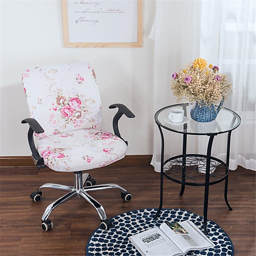 

Pink Floral Print Computer Office Chair Cover Split Protective Stretchable Cloth Polyester Universal Desk Task Chair Chair Covers Stretch Thicken Rotating Chair Slipcover
