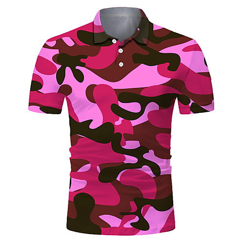 

Men's 3D Graphic Print Polo Rock Exaggerated Club Weekend Shirt Collar Red / Short Sleeve / Camo / Camouflage