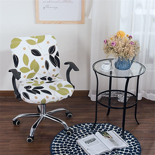 

Light Green Floral Print Computer Office Chair Cover Split Protective Stretchable Cloth Polyester Universal Desk Task Chair Chair Covers Stretch Thicken Rotating Chair Slipcover