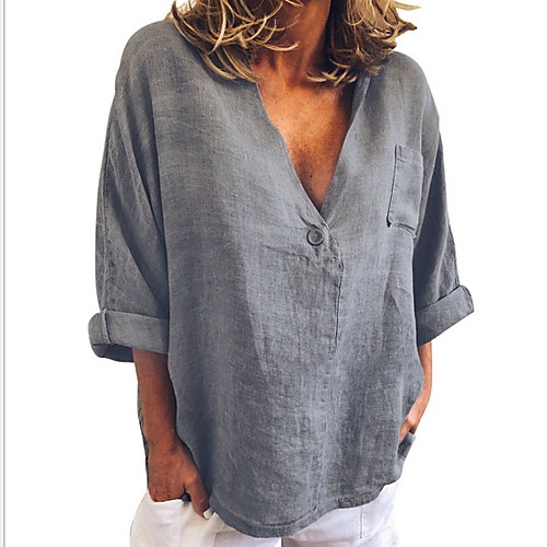 

Women's Blouse Shirt Solid Colored Long Sleeve V Neck Tops Basic Top Blushing Pink Dusty Blue Gray