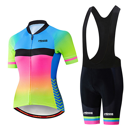 

21Grams Women's Short Sleeve Cycling Jersey with Bib Shorts Spandex Polyester Black / Green Polka Dot Gradient Bike Clothing Suit Breathable 3D Pad Quick Dry Ultraviolet Resistant Sweat-wicking Sports