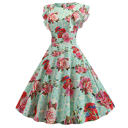 

Women's Swing Dress - Sleeveless Floral Print Patchwork Print Vintage Style Street chic Party Daily Belt Not Included Light Green S M L XL XXL / Cotton