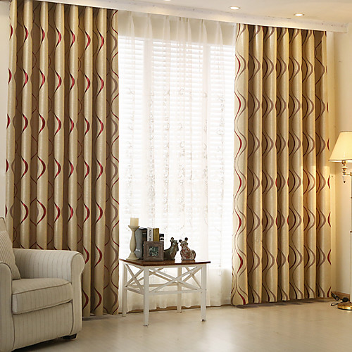 

Two Panel Modern Minimalist Style Striped Jacquard Living Room Bedroom Blackout Curtains