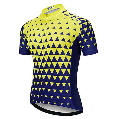 

21Grams Men's Short Sleeve Cycling Jersey Spandex BlueYellow Plaid Checkered Bike Jersey Top Mountain Bike MTB Road Bike Cycling UV Resistant Quick Dry Breathable Sports Clothing Apparel / Stretchy