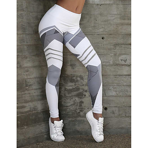 

Women's Sports / Yoga Sporty / Basic Legging - Geometric, Print Mid Waist White Black S M L