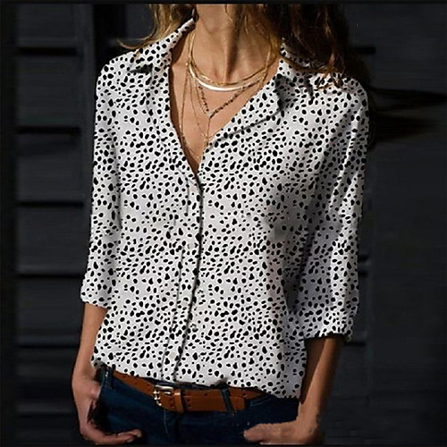 

Women's Blouse Shirt Leopard Cheetah Print Shirt Collar Tops Basic Top White Black Red