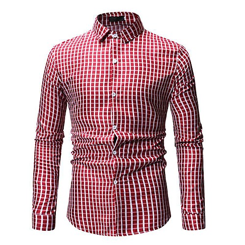 

Men's Plus Size Geometric Houndstooth Blue & White Print Shirt Basic Punk & Gothic Party Daily Button Down Collar Blue / Red / Yellow / Navy Blue / Long Sleeve