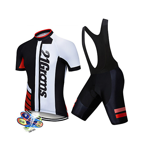 

21Grams Men's Short Sleeve Cycling Jersey with Bib Shorts Black / White Patchwork Geometic Bike Clothing Suit UV Resistant Breathable 3D Pad Quick Dry Sweat-wicking Sports Patchwork Mountain Bike MTB