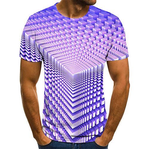 

Men's Tee T shirt Shirt Graphic Geometric 3D Plus Size Print Short Sleeve Holiday Tops Basic Designer Streetwear Exaggerated Round Neck Purple Blushing Pink Gold