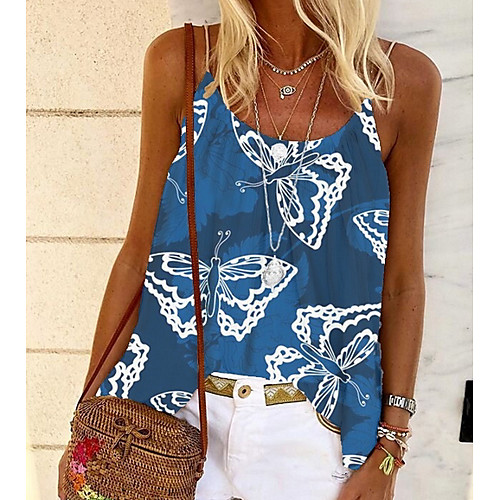 

Women's Geometric Print Tank Top Daily Strap Blue / Purple / Gray