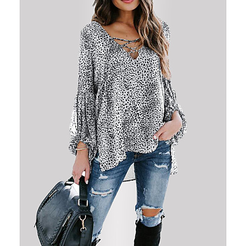 

Women's Leopard T-shirt Daily V Neck White / Black / Brown