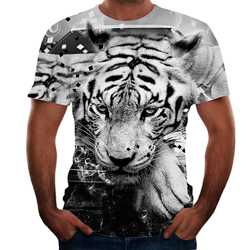 

Men's Plus Size Color Block 3D T-shirt Basic Going out Weekend Round Neck Gray / Short Sleeve / Animal
