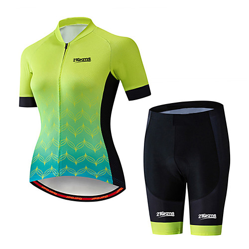 

21Grams Women's Short Sleeve Cycling Jersey with Shorts Spandex Black / Green Gradient Solid Color Leaf Bike Quick Dry Breathable Sports Gradient Mountain Bike MTB Road Bike Cycling Clothing Apparel